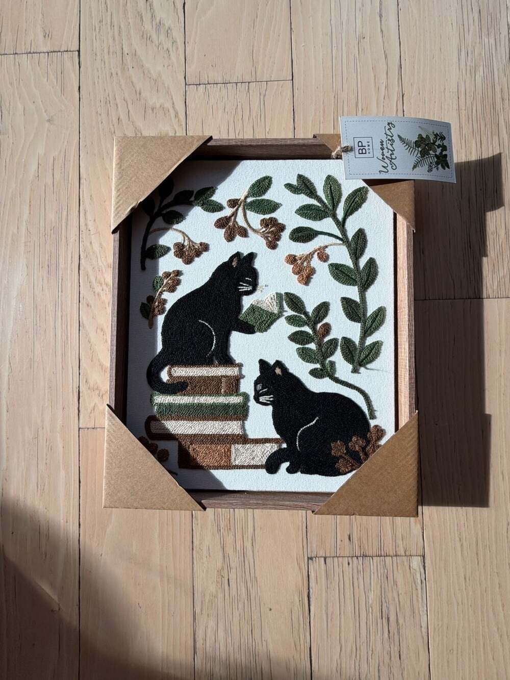 BP Home Framed Embroidered Wall Art Black Cats Reading Books - Picture 6 of 6
